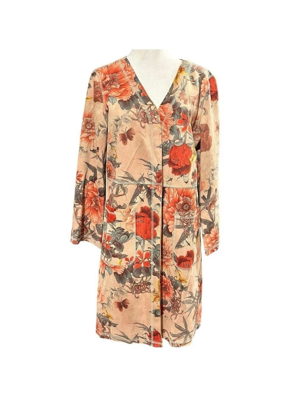SOLITAIRE Anthropologie Cardigan Faux Suede Duster Floral Kimono Jacket M NWOT